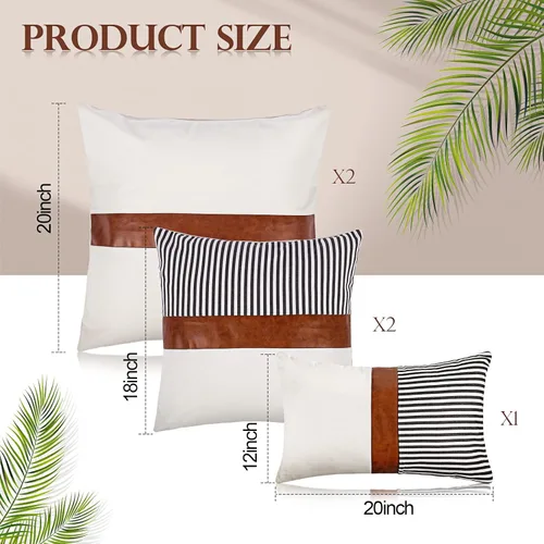 Miniatura 2 de Tradder Juego de 5 fundas de almohada decorativas de 20 x 20 pulgadas, 18 x 18 pulgadas, 12 x 20 pulgadas, modernas, de piel sintética y lino a