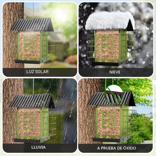Miniatura 3 de FlowaFoli Comederos para pájaros para colgar al aire libre, comedero de metal para pájaros con doble jaula de sebo para pasteles, gran capacidad