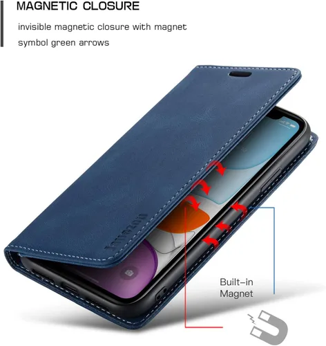 Miniatura 5 de japezop Funda compatible con iPhone 11, iPhone 11 con bloqueo RFID, soporte de tarjetero, funda de cuero con tapa para iPhone 11 de 6.1 pulgadas Azul