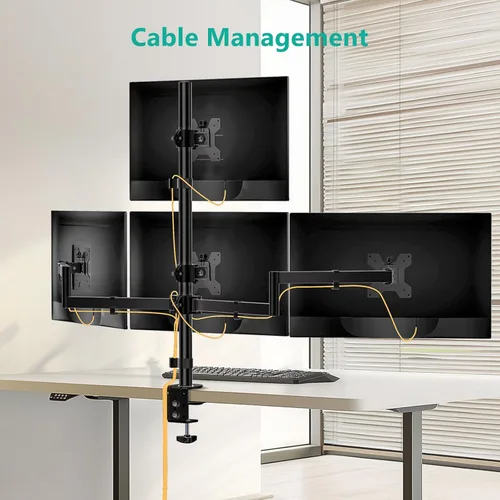 Miniatura 6 de WALI Soporte para monitor cuádruple para pantallas de 13 a 27 pulgadas, soporte de 4 monitores totalmente ajustable con kit de base giratoria