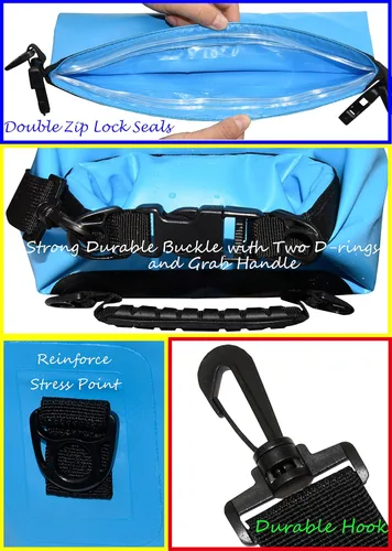 Miniatura 3 de Freegrace - Juego de 3 bolsas impermeables: bolsa con 2 cierres de cremallera y correa de hombro desmontable, riñonera y funda para teléfono; Azul