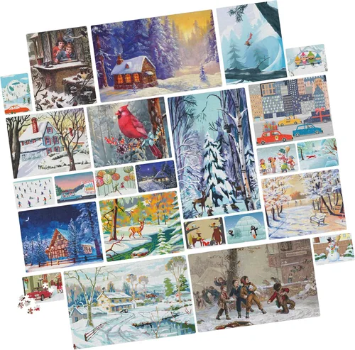 Miniatura 2 de Paquete de rompecabezas de 24 piezas, paisaje de ilustración de nieve de invierno navideño, 1000, 500, 300, 100, 48, 24 piezas, para niños y adultos