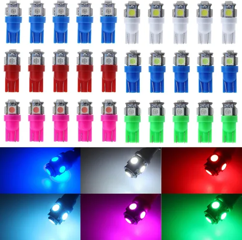 Miniatura 13 de 30 piezas de bombillas LED súper brillantes 194 azul+blanco+rojo T10 LED en cuña 5SMD 5050 Chips bombilla LED 168 para W5W 2825 158 501 luces