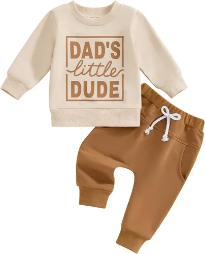 Miniatura 8 de Conjunto de 2 piezas de sudadera con estampado de letras y cuello redondo para bebé niño