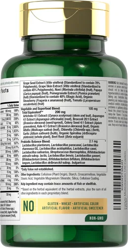 Miniatura 3 de Carlyle Suplemento de frutas y verduras 120 unidades Multivitamínico superalimento con probióticos Hecho con 20 frutas y verduras Sin OMG