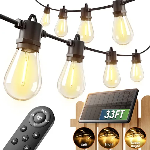 Miniatura 13 de addlon Cadena de luces solares de 54 pies (48+6) para exteriores, impermeables con carga USB y control remoto - Luces de patio con energía solar