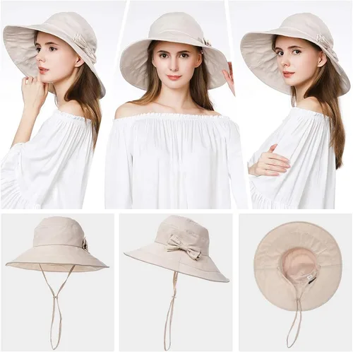 Miniatura 2 de Comhats Sombrero de verano plegable de algodón para mujer, protección UV, ala ancha, jardinería, viajes, 21.3-25.2 in