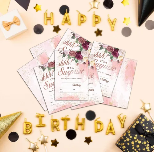 Miniatura 3 de Tarjetas de invitación de fiesta de cumpleaños para niños, invitaciones de fiesta Shhh It's A Surprise, tarjetas para niñas y niños, celebración