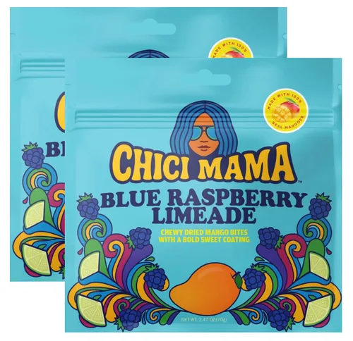 Chici Mama Blue Raspberry Limeade - Bocadillos de mango, paquete de 2 – Hecho con mango real | Golosinas masticables y jugosas alternativas | Sin