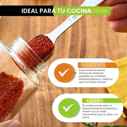 Miniatura 4 de Spring Chef Juego de 7 cucharas medidoras de acero inoxidable con nivelador, cucharadita de metal rectangular y cucharada medidora para ingredientes