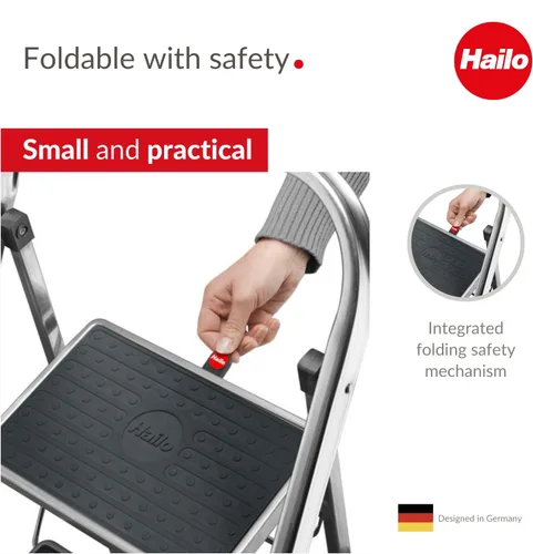 Miniatura 4 de Hailo K60 StandardLine Escalón plegable de aluminio Tres escalones grandes con alfombrillas antideslizantes Mecanismo de seguridad plegable