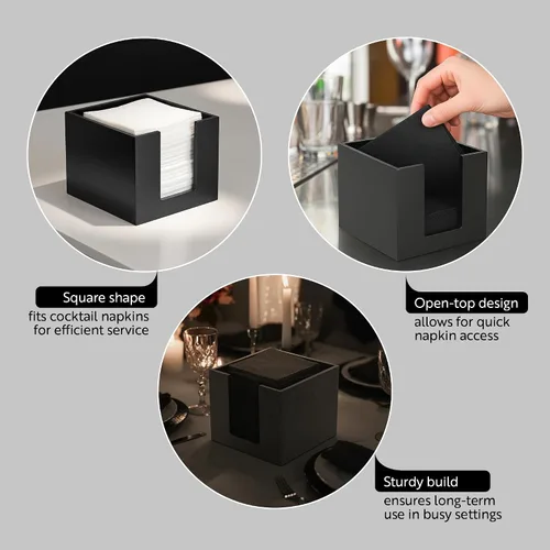 Miniatura 3 de Restaurantware Servilletero de cóctel de 5.5 x 4 pulgadas, 1 servilletero cuadrado plano – para bares, mesas de cocina o encimeras, resistente Negro
