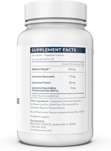 Miniatura 3 de Renue By Science Senolytique Senolytic Supplements 60 cápsulas con fisetina (35 mg) quercetina (78 mg) y espermidina (3 mg) por porción Fórmula