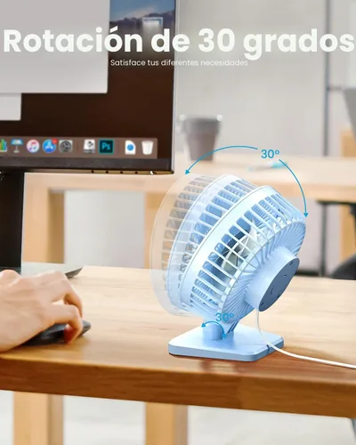 Miniatura 4 de Gaiatop Ventilador de escritorio USB, pequeño pero potente, portátil, silencioso, 3 velocidades, mini ventilador de escritorio ajustable para Azul