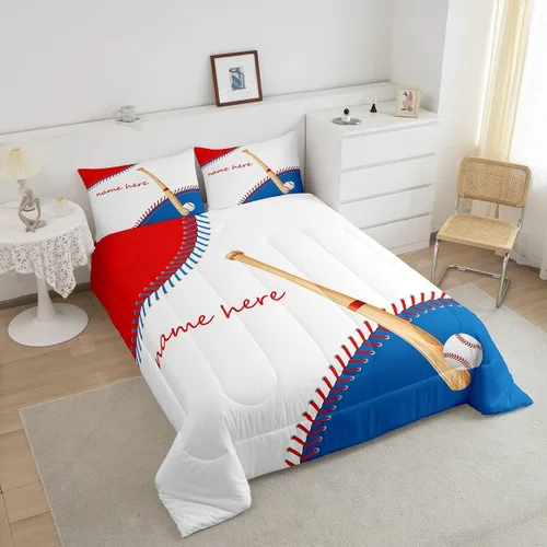 Miniatura 3 de Regalos personalizados, juego de ropa de cama de bate de béisbol, edredón deportivo de plumón, juego de edredón completo de softbol, regalos Multi 08