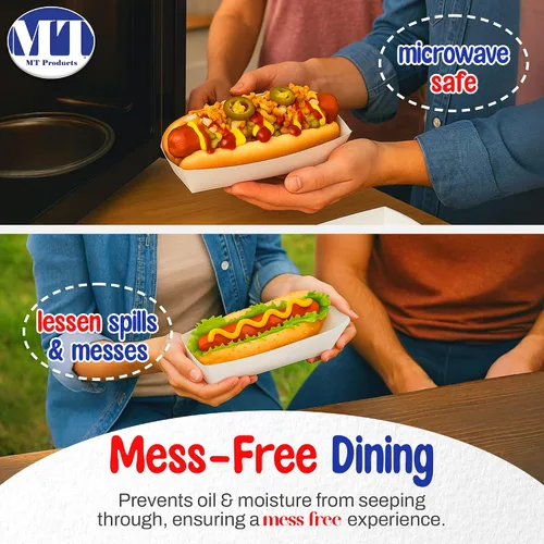 Miniatura 4 de MT Products White Paper - Bandeja/plato para perros calientes (tamaño estándar) bandejas desechables para alimentos (paquete de 50) - Fabricado