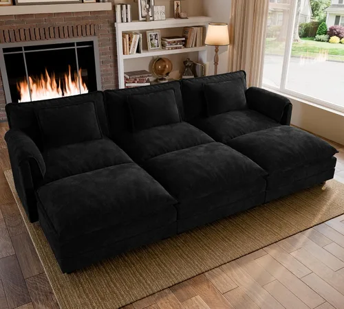 Miniatura 42 de ELUCHANG Sofá modular de gran tamaño de 79 pulgadas, cómodo sofá en forma de nube para sala de estar, sofá en forma de L con otomana, sofá de Negro