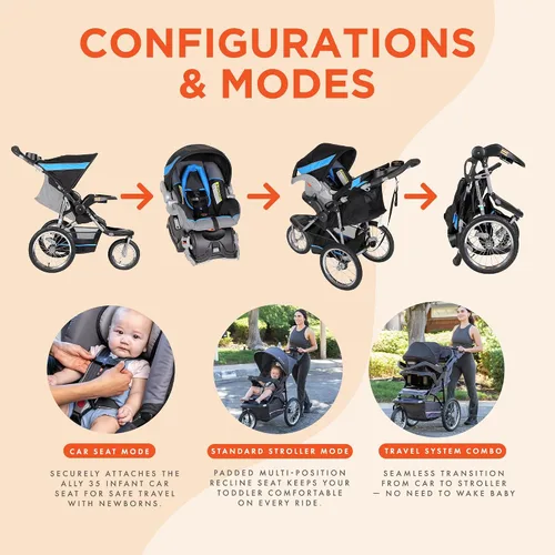 Miniatura 5 de Baby Trend Sistema de viaje Expedition® Jogger con asiento infantil para automóvil EZ Flex-Loc®, Azul Milenio Azul(Millennium Blue)