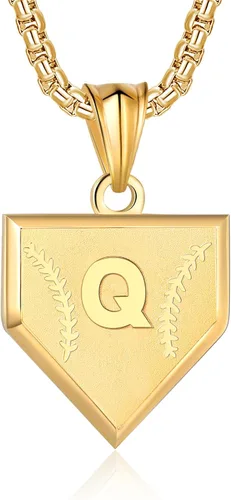 Miniatura 68 de Collar con inicial de la A a la Z para niños, de acero inoxidable, con dije de escudo de letra, cadena de 22 + 2 pulgadas, inspirador de béisbol