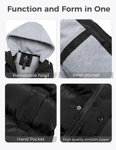 Miniatura 3 de Wantdo - Chaleco con relleno acolchado para mujer, con capucha desmontable