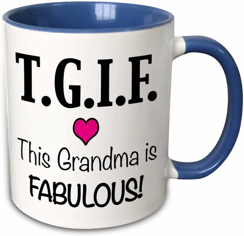 Miniatura 10 de 3dRose TGIF This Grandma is Fabulous, Pink 11oz Two-Tone Green Mug