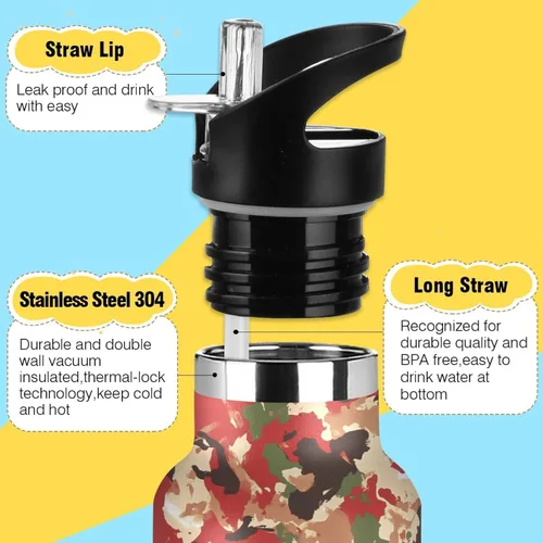 Miniatura 3 de Sport Insulated Water Bottle with Leak Proof Spout Lid Vacuum Insulated BPA-Free Leak Proof for Travel, Camping, Sports, Army Woodland Camo Gold