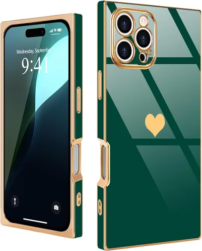 Miniatura 43 de Compatible con iPhone 12 Funda Rectangular Bonita Chapado Dorado Lujo Corazón de Amor Funda de Teléfono para Mujeres Niñas A Prueba de Golpes