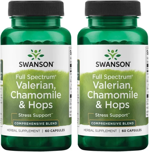 Swanson Valeriana, manzanilla y lúpulo – Suplemento herbario de espectro completo que promueve la relajación y la comodidad – Fórmula natural que