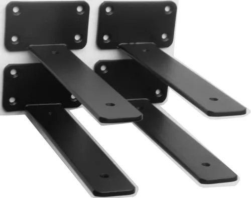 Miniatura 24 de Paquete de 2 - Soportes de estante en L ocultos negros de 4 pulgadas (1/5 pulgada de grosor) Soportes de estante flotante de hierro Soportes