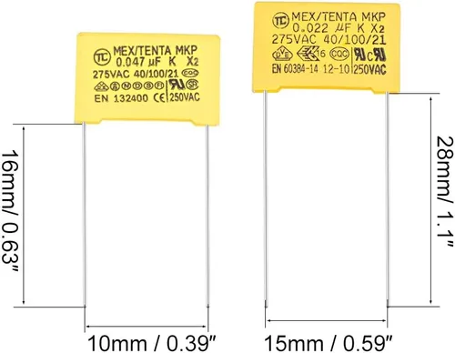 Miniatura 2 de uxcell Kit surtido de condensadores de seguridad de polipropileno DIP 275VAC X2 MKP 4 Modelo - 0.022uF 0.047uF 0.394 in 0.591 in Paso de pasador 20