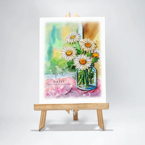 Miniatura 3 de Tarjeta de margarita de cumpleaños de abril, 5 x 7 pulgadas, patrón floral, tarjeta con sobre