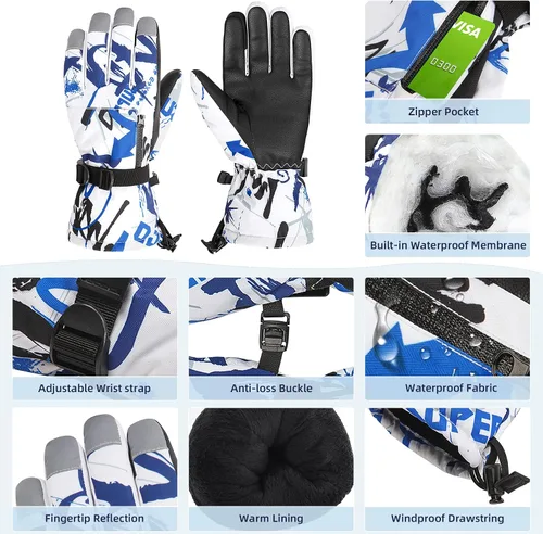 Miniatura 2 de Zando Guantes de nieve para niños y niñas, guantes impermeables de invierno, guantes de esquí para niños, guantes de viento cálidos