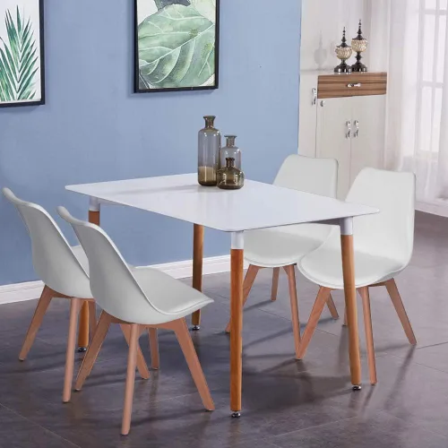 Miniatura 4 de Homy Casa Juego de sillas de comedor modernas de mediados de siglo, sillas de cocina con cojín de piel sintética suave y patas de madera, sillas