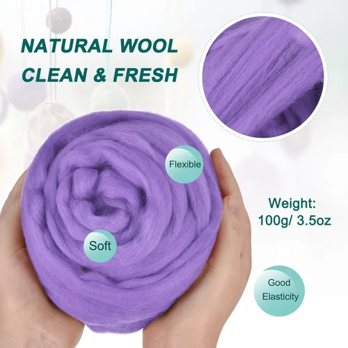 Miniatura 69 de uxcell Lana de fieltro con aguja, hilo de lana de fibra natural de 3.5 onzas para fieltro húmedo, manualidades, materiales de bricolaje