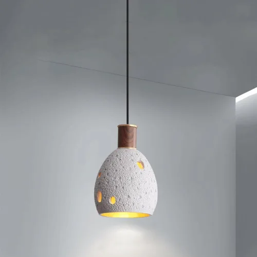 Miniatura 6 de Moderna lámpara colgante de mesita de noche para dormitorio, lámpara colgante de piedra japonesa Wabi-Sabi con acabado de madera cilíndrica, lámpara