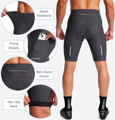 Miniatura 5 de Bikewa Pantalones cortos de ciclismo para hombre con acolchado 3D para ciclismo de carretera, ciclismo de montaña, ciclismo UPF 50+, bolsillos