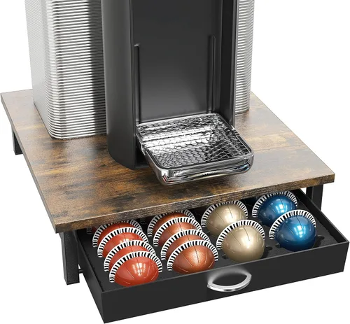 Miniatura 15 de Deco Brothers cajón de almacenamiento con soporte para cápsulas Nespresso vidrio templado, VertuoLine Negro