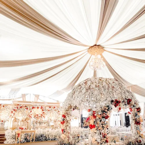 Miniatura 46 de 6 paneles de cortinas blancas para techo de boda, cortinas de techo de 5 x 10 pies, cortinas de tela transparente para arco de boda, cortinas