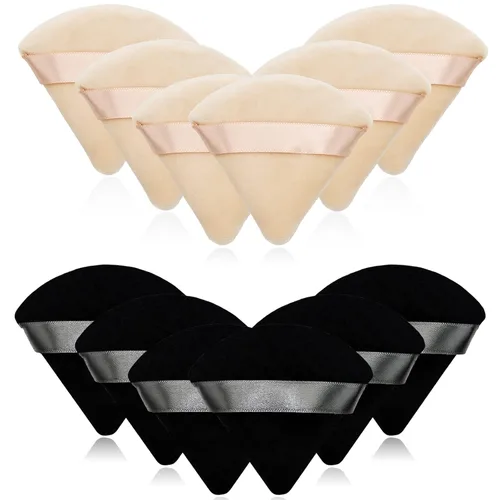 Miniatura 17 de 12 bolsas de polvo cosmético rosa, 2.76 pulgadas, portátil, suave, esponja, para la cara, soplo de terciopelo triangular con asa de cinta para polvo