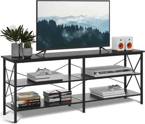 Miniatura 22 de WLIVE Moderno soporte de TV para TV de 65 pulgadas, centro de entretenimiento con estantes abiertos ajustables y luces LED RGB, consola multimedia
