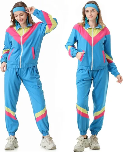 Miniatura 2 de Conjunto deportivo retro de los años 80 para mujer, rompevientos de los años 90, conjunto deportivo con chaqueta y pantalones deportivos