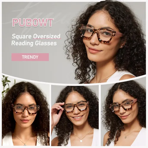 Miniatura 3 de Gafas de lectura de gran tamaño para mujer, estilo Oprah, lectores de computadora, gruesas, bloqueo de luz azul, con bisagra de resorte PT2007