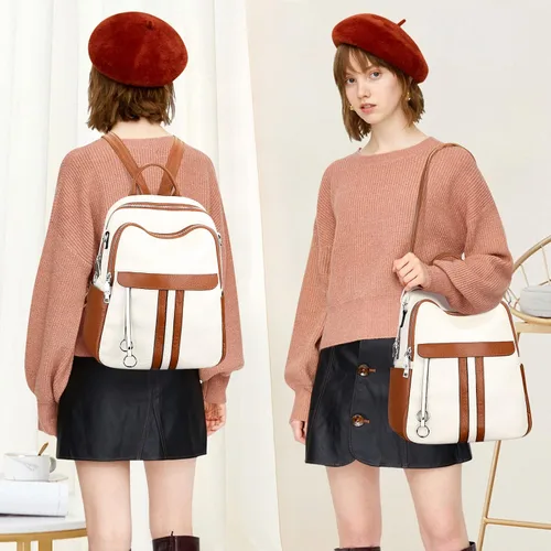 Miniatura 3 de ALTOSY Bolso tipo mochila de cuero genuino para mujer, bolso de hombro convertible
