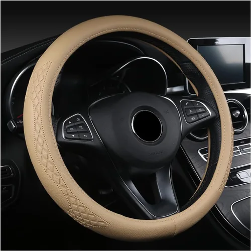AUCELI Funda para volante de automóvil, 14 1/2-15 pulgadas, antideslizante, protector de volante automotriz de cuero suave transpirable, accesorios