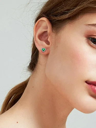 Miniatura 3 de ChicSilver Aretes de plata de ley 925 con forma de corazón, redondo, pera, esmeralda, piedra natal con halo para mujer, joyería de cumpleaños
