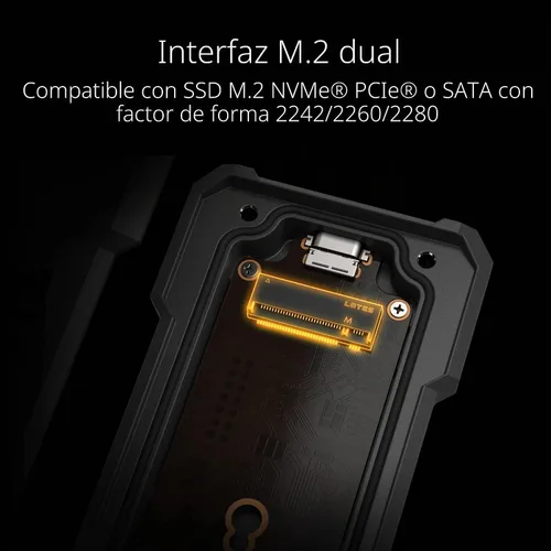 Miniatura 4 de ASUS TUF Gaming A1 - Carcasa externa M.2 NVMe SATA PCIe SSD - USB-C, M.2 Q-Latch para una fácil instalación, resistencia a las caídas, resistencia