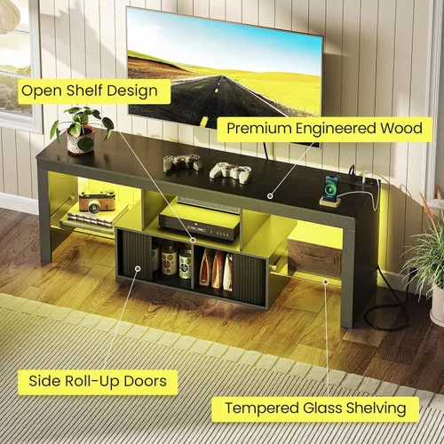Miniatura 6 de CHOEZON Soporte de TV con toma de corriente, mueble de TV moderno para televisores de 55 pulgadas y 60 pulgadas, consola de TV multimedia con tira
