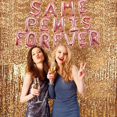Miniatura 7 de Globos colgantes de 16 pulgadas con texto en inglés "Same Forever", globos de letras de aluminio de oro rosa para bodas, despedidas de soltera