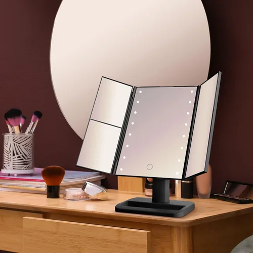 Miniatura 5 de MELANNCO Elements - Espejo de tocador LED de tres pliegues, 3 aumentos y luces LED regulables, negro, 7.09 x 4.69 x 11.61 pulgadas