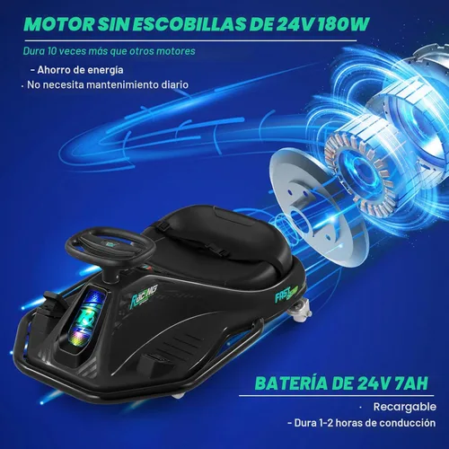 Miniatura 3 de Coche de deriva giratorio de 360 grados, Go Kart eléctrico de 24 V para niños con ruedas de repuesto, alta/baja velocidad, motor sin escobillas